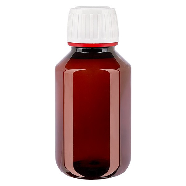 PET láhev 100 ml s bílým/červeným uzávěrem s ochranou proti manipulaci PET láhev 100 ml s bílým/červeným uzávěrem s ochranou proti manipulaci
