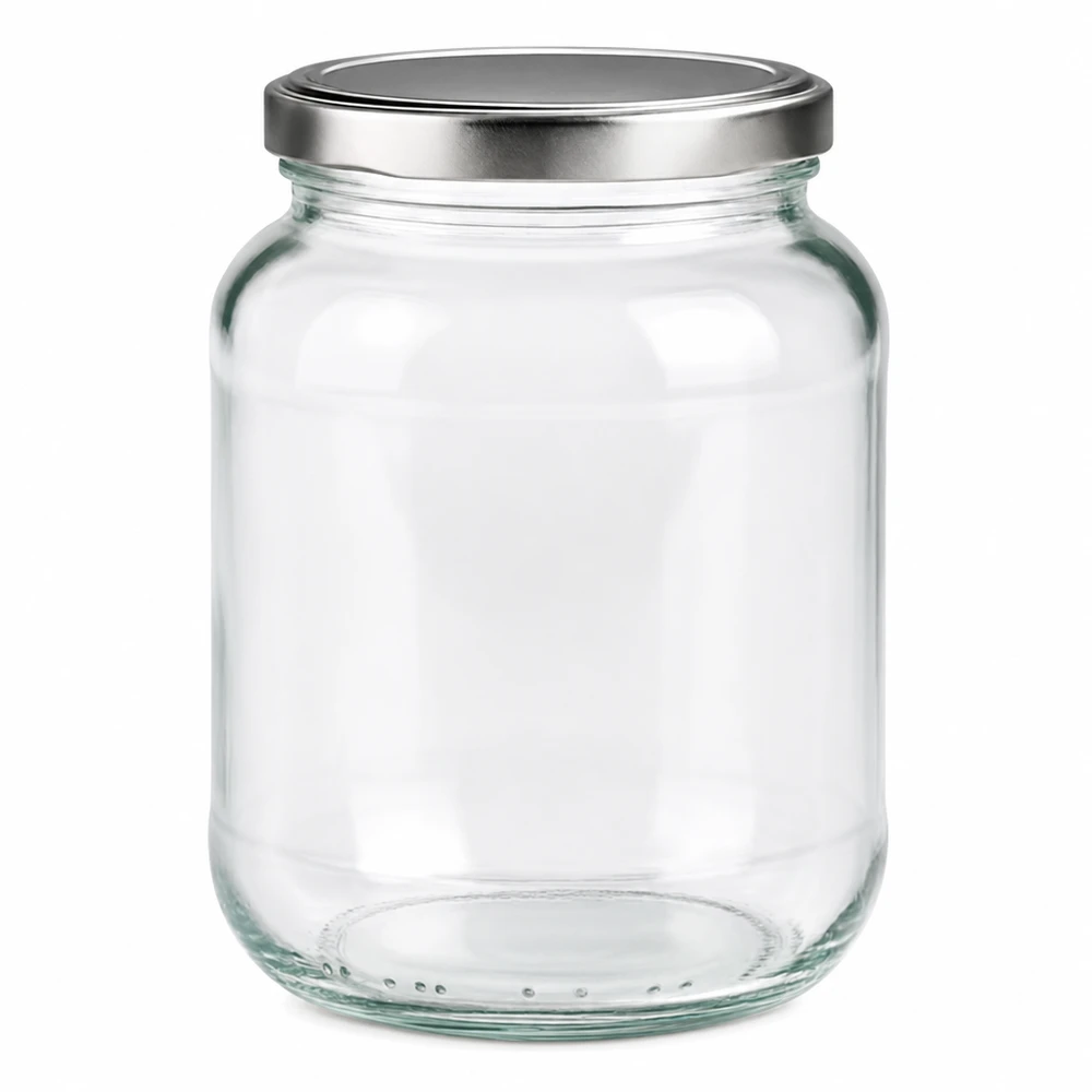 370ml oválná skleněná nádoba s víčkem BasicSeal stříbrná UNiTWIST. 370ml Ovalglas Einmachglas mit silbernem BasicSeal Schraubdeckel für Marmelade und Konserven