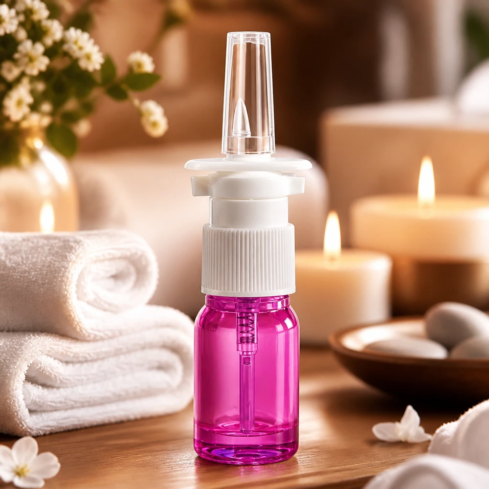 Professionelle 5ml Nasensprayflasche in violetter Optik mit Standard-Schraubgewinde für Medikamente