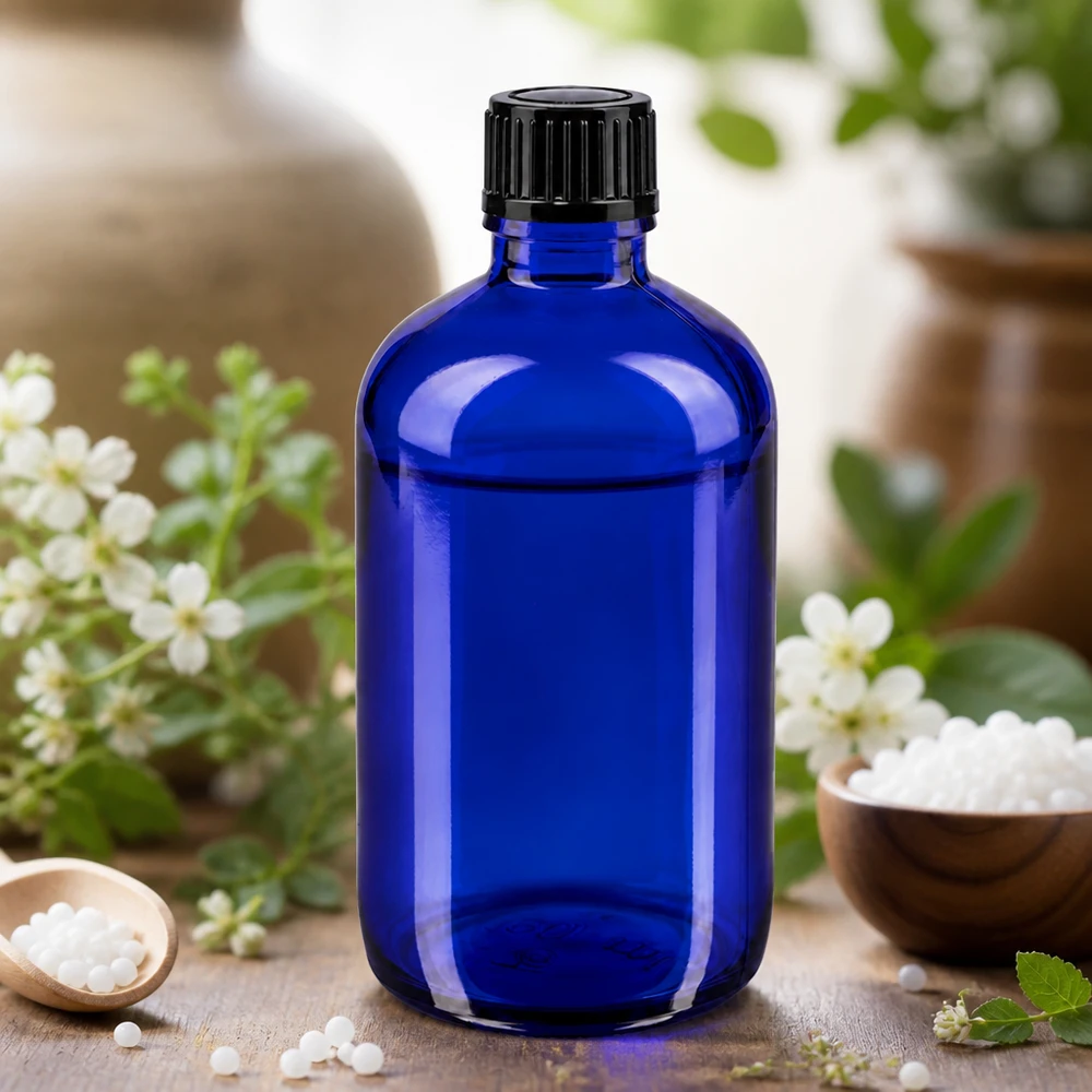 UV-schützende blaue Glasflasche 100ml mit Tropfverschluss für Tinkturen und Naturheilmittel