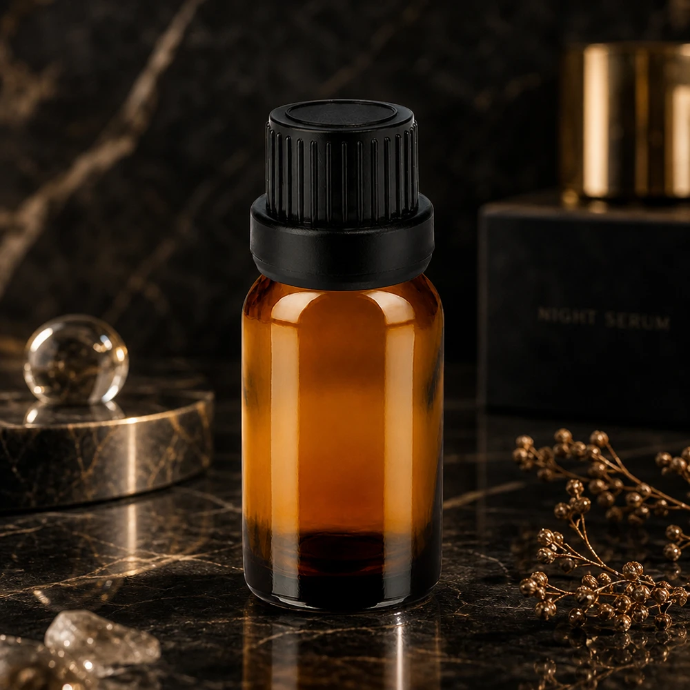 10ml láhev 11mm šroubovací uzávěr černý tamper evident uzávěrII BrownLine UT18/10 10ml BrownLine Glasflasche UT18/10 mit schwarzem Schraubverschluss für DIY Kosmetik und Mischungen