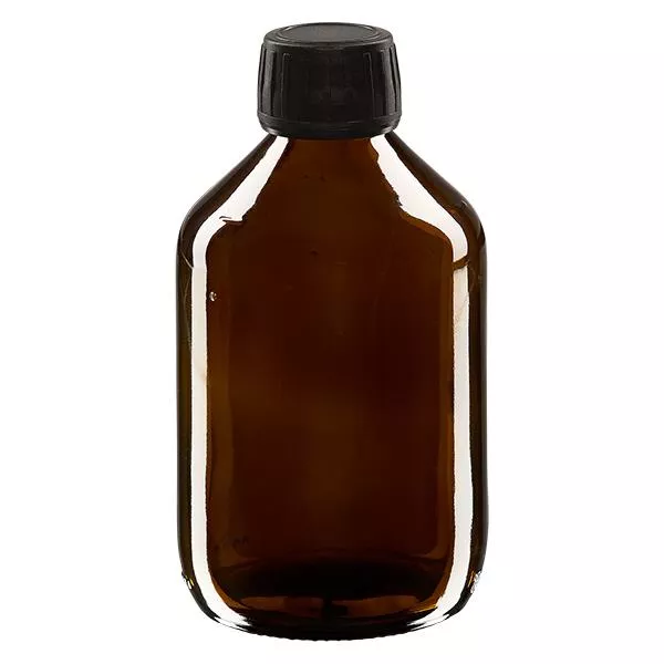 300ml lahvička na léky hnědá, víčko černé s kroužkem proti neoprávněné manipulaci ApoGlas
