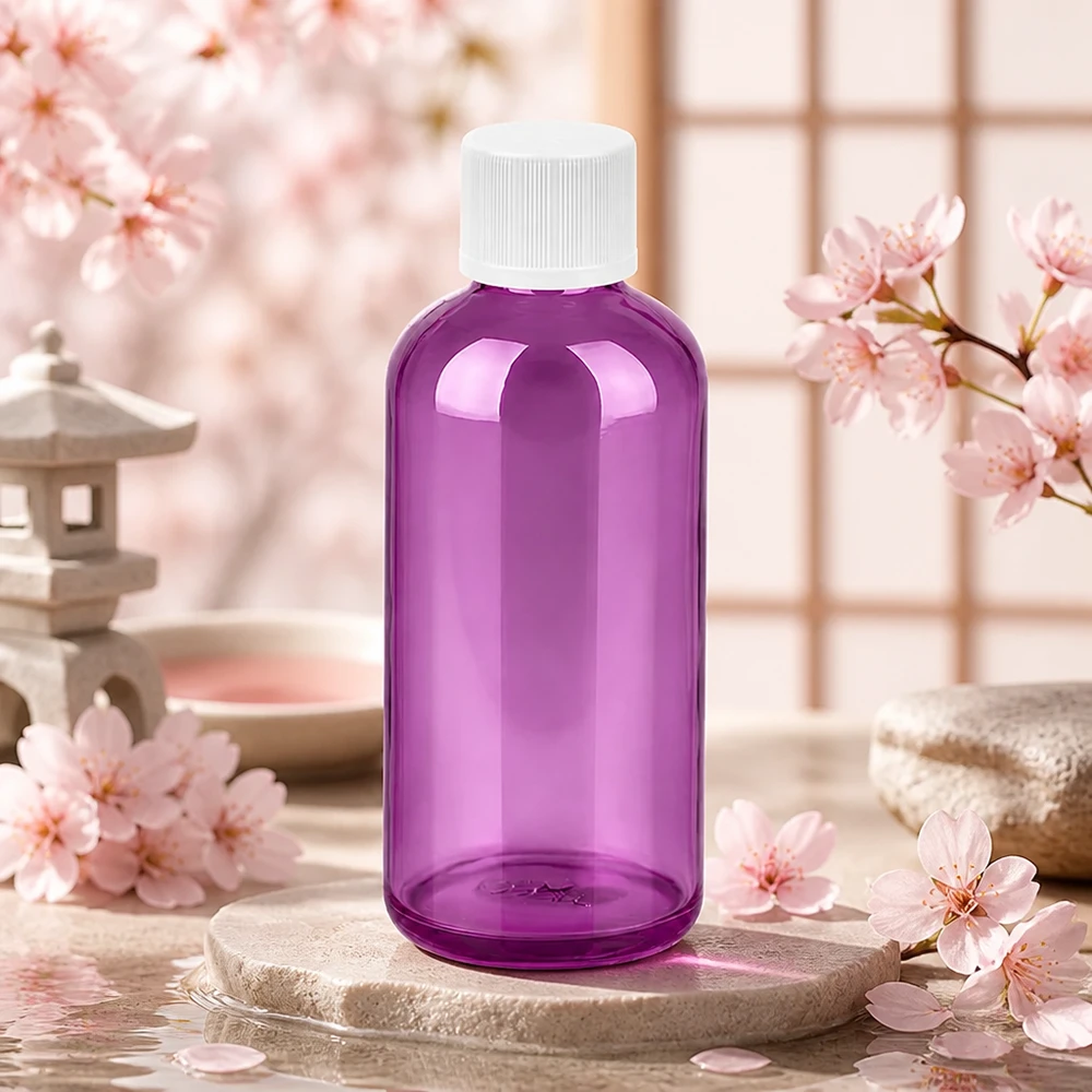 100ml láhev PurpleLine se šroubovacím uzávěrem o průměru 11 mm bílá standardní odolná proti otevření dětmi. UT18/100 Leichte 100ml Flasche in trendigem Violett mit kindersicherem Verschluss für sichere Aufbewahrung