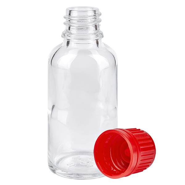 30ml lahvička 11mm šroubovací uzávěr červený tamper-evidentní uzávěr ClearLine UT18/30 30ml lahvička 11mm šroubovací uzávěr červený tamper-evidentní uzávěr ClearLine UT18/30