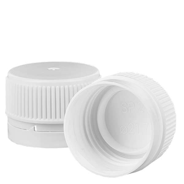 B&#237;l&#253; &#353;roubovac&#237; uz&#225;v&#283;r pro PET lahvi&#269;ky na l&#233;ky s OV krou&#382;kem a ku&#382;elov&#253;m t&#283;sn&#283;n&#237;m