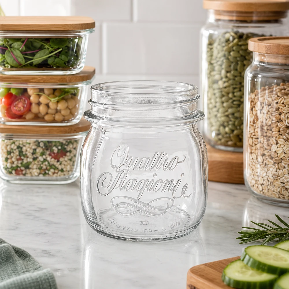 250ml kulatá zavařovací sklenice "Quattro Stagioni" QS70mm 250ml Quattro Stagioni Vorratsglas mit Schraubverschluss für Küche Aufbewahrung von Lebensmitteln und Gewürzen