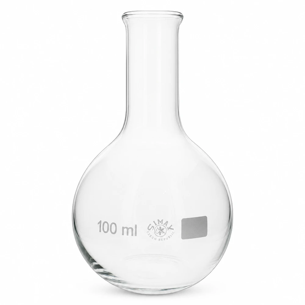 Stojatá baňka 100 ml s úzkým hrdlem Kolben 100ml Enghals klares Glas für Destillation und Synthese