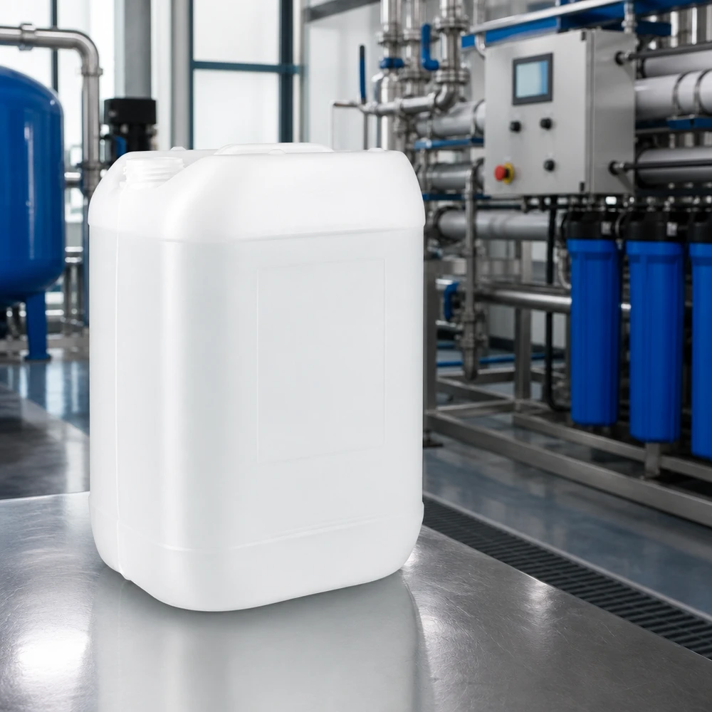 Quaderförmiger Weithalskanister 25 L ohne Kappe für Chemie Pharma und Lebensmittel