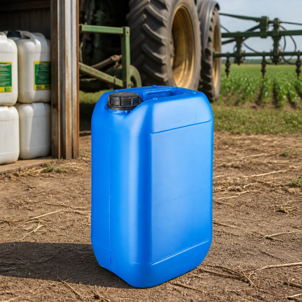 Dichter Flüssigkeitsbehälter 15 Liter blau mit Griffmulde und schwarzem Schraubdeckel