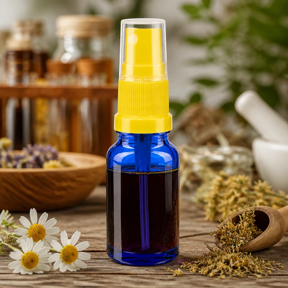 10ml lahvička s rozprašovačem žlutá/transparentní standardní uzávěr BlueLine UT18/10 Vielseitige 10ml Sprühflasche mit Pumpzerstäuber für Reise und unterwegs BlueLine UT18 10