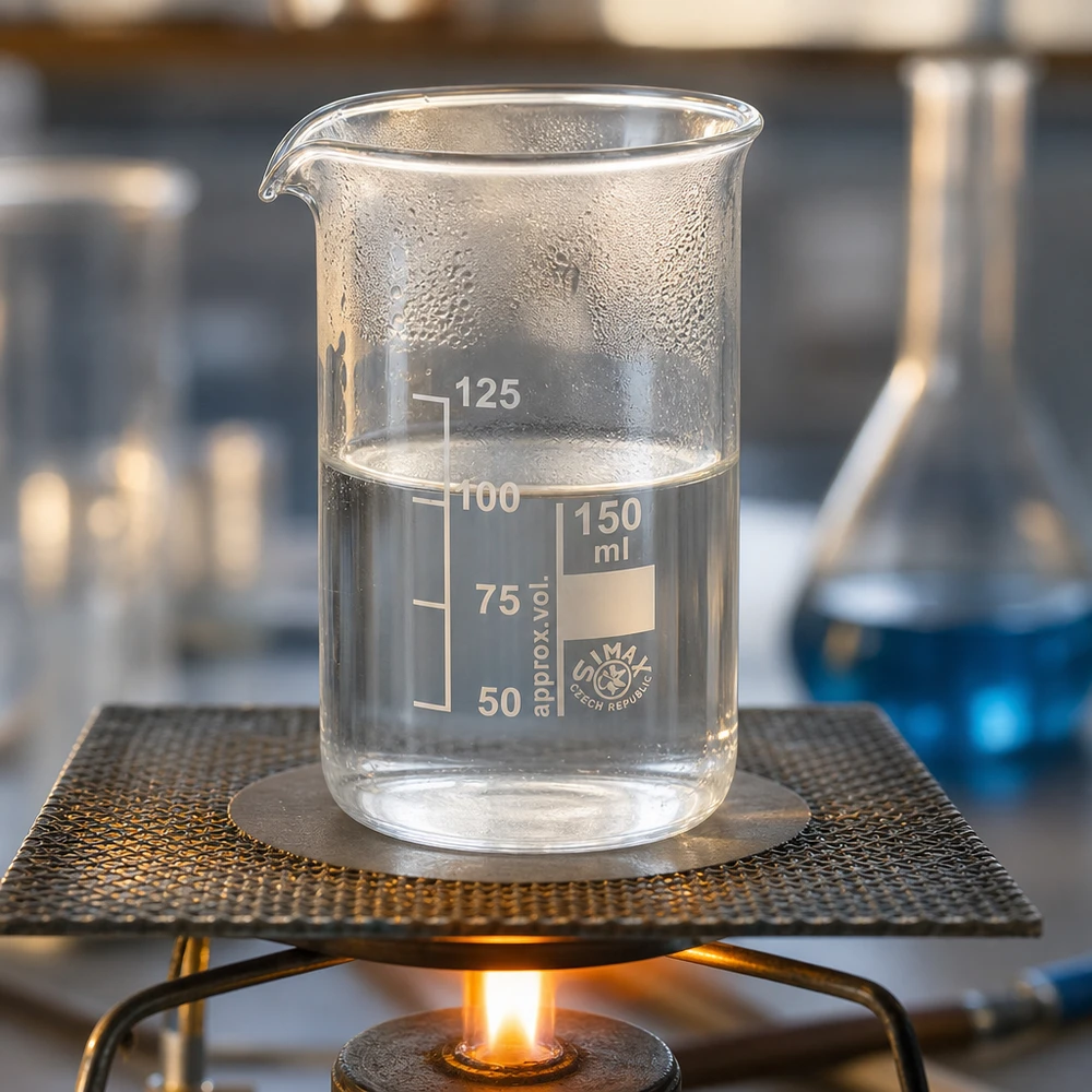 Kádinka 150 ml z borosilikátového skla, vysoký tvar Borosilikatglas Becherglas 150ml hohe Form mit beschlagener Außenwand über Flamme