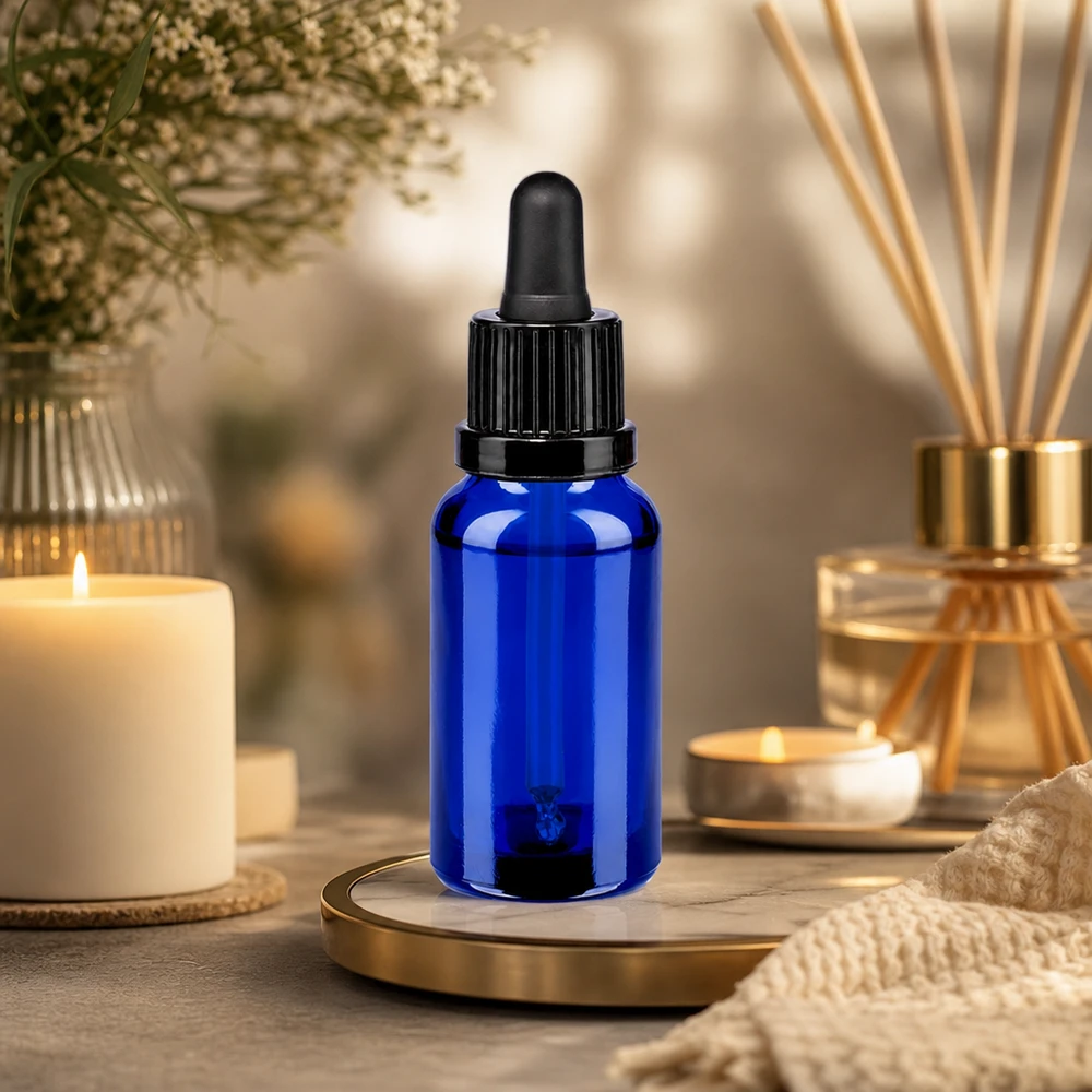 20ml Pipettenflasche BlueLine Serie - premium Glasqualität mit schwarzem Pipettenverschluss UT18 Norm