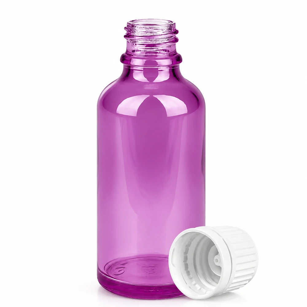 50ml Flasche aus getöntem Glas mit weißem Deckel perfekt für Reisegrößen und Proben