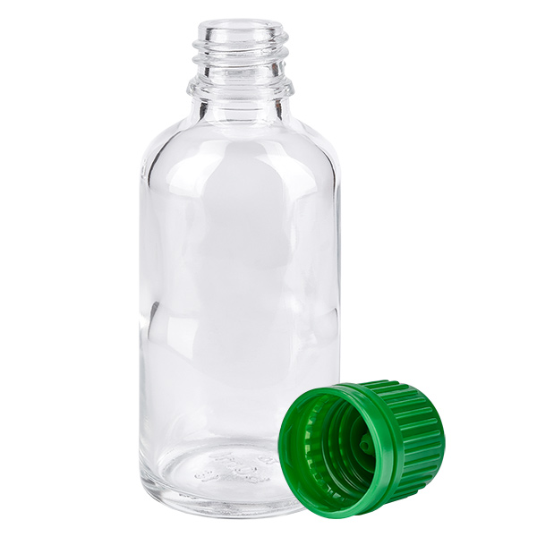 50ml láhev 11mm šroubovací uzávěr zelený tamper-evidentní uzávěr ClearLine UT18/50 50ml láhev 11mm šroubovací uzávěr zelený tamper-evidentní uzávěr ClearLine UT18/50