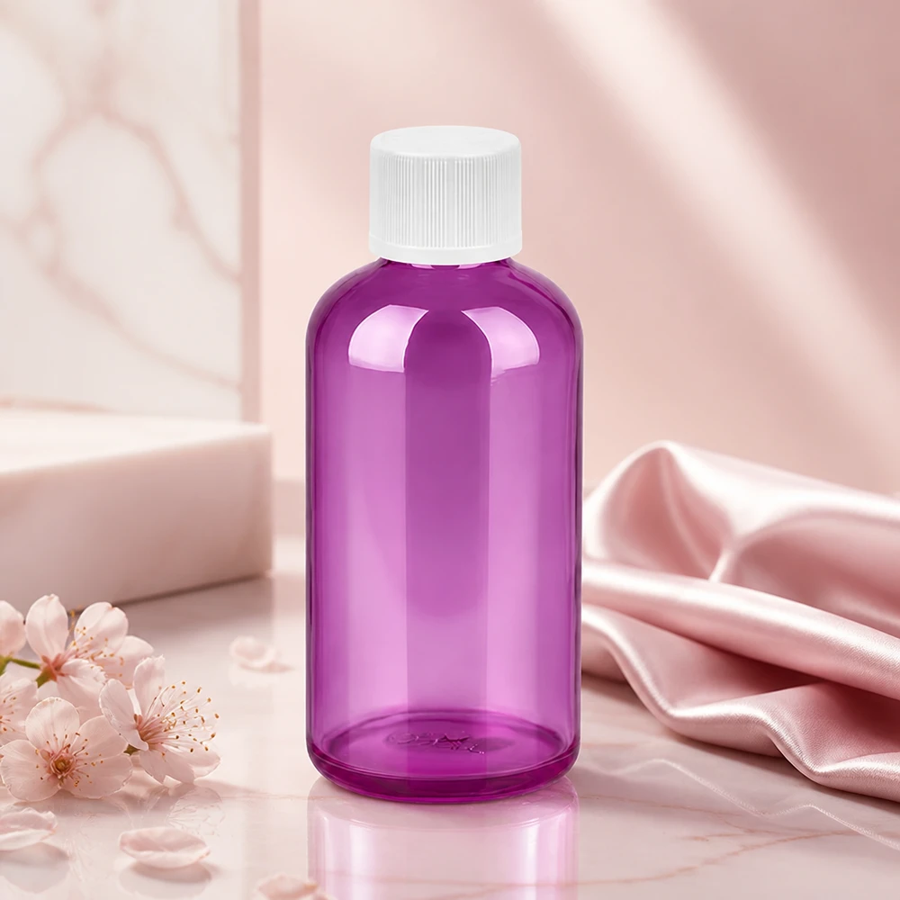 100ml láhev PurpleLine se šroubovacím uzávěrem o průměru 11 mm bílá standardní odolná proti otevření dětmi. UT18/100 Versatile 100ml container in attractive purple shade featuring durable plastic construction and tight seal