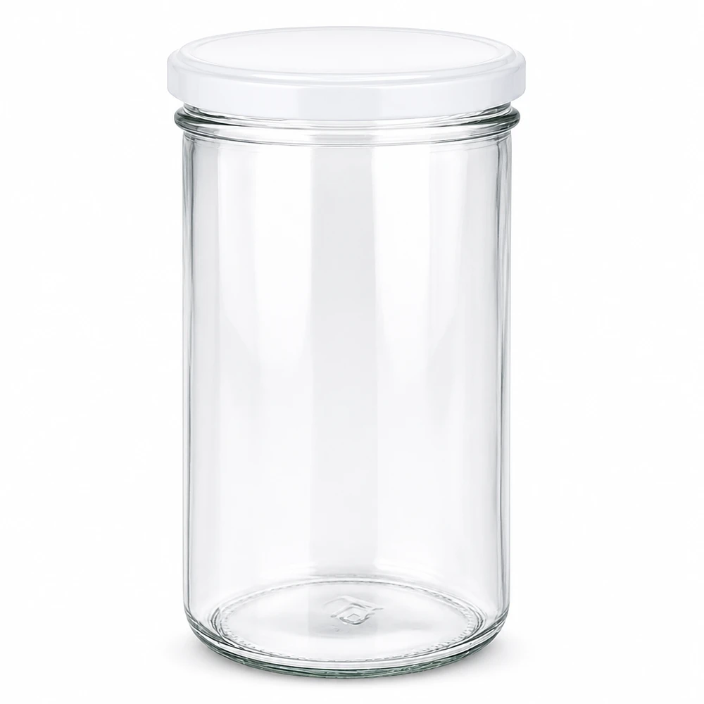 277ml Sturzglas mit weißem BasicSeal Deckel - leeres Einmachglas aus klarem Glas für Marmelade und Konserven