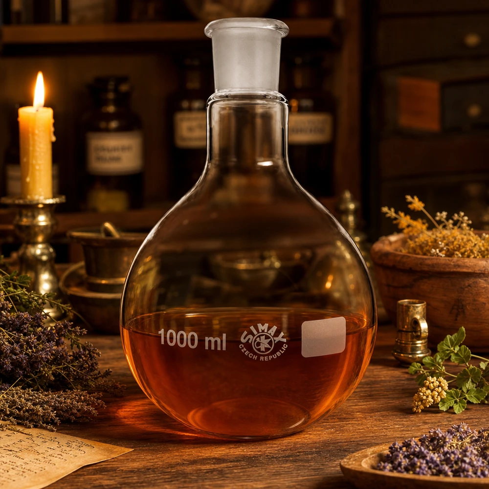 Baňka 1000ml se standardním broušeným spojem (29/32) Chemie-Stehkolben aus hitzebeständigem Glas mit goldener Substanz und Normschliffverbindung