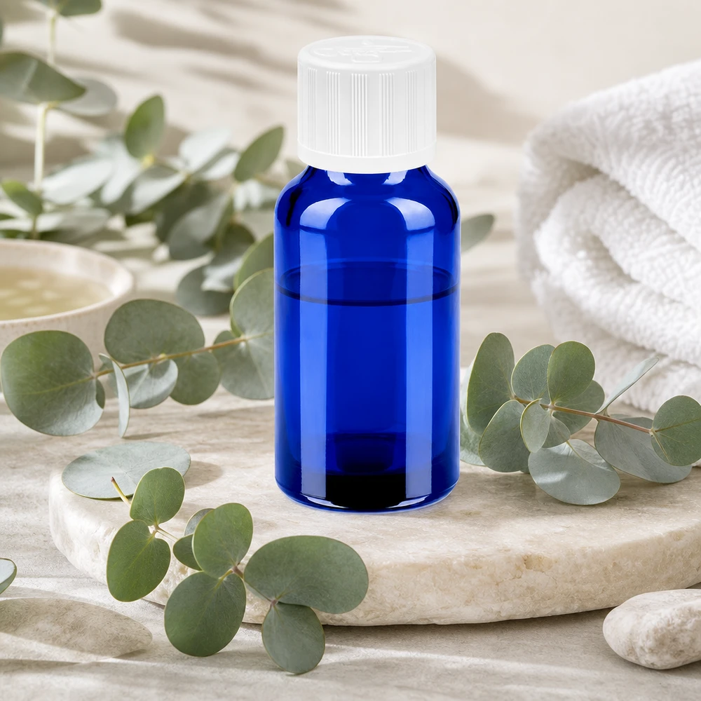 Robuste 20ml Glasflasche in Kobaltblau mit auslaufsicherem Verschluss für den täglichen Gebrauch