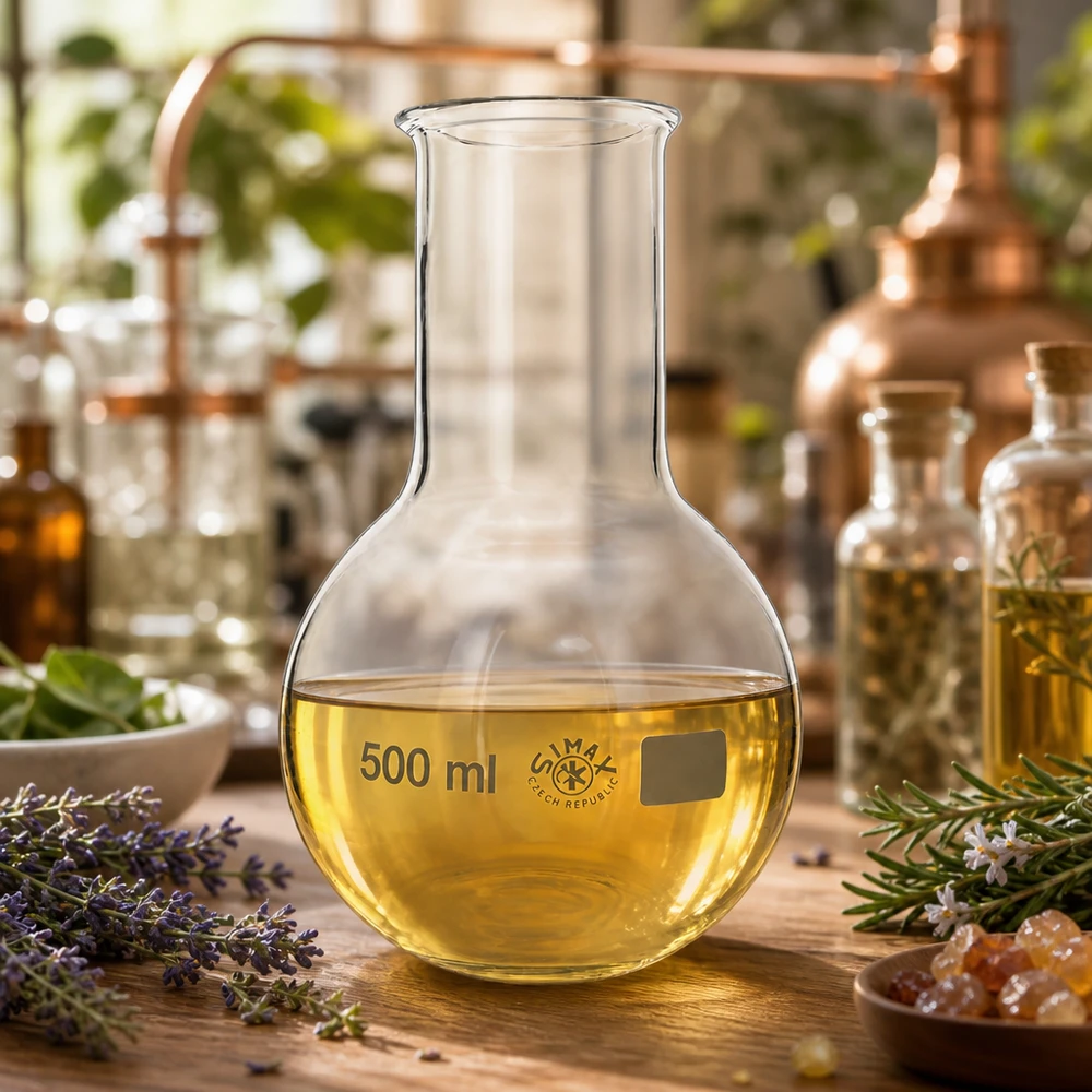 Baňka s širokým hrdlem 500ml Weithals-Destillierkolben 500ml transparent für optimale Sichtkontrolle bei Kräuterextrakten