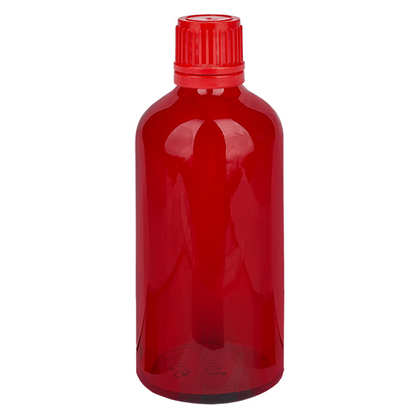 100ml láhev 11mm šroubovací uzávěr červený uzávěr s ochranou proti manipulaci RedLine UT18/100 100ml láhev 11mm šroubovací uzávěr červený uzávěr s ochranou proti manipulaci RedLine UT18/100