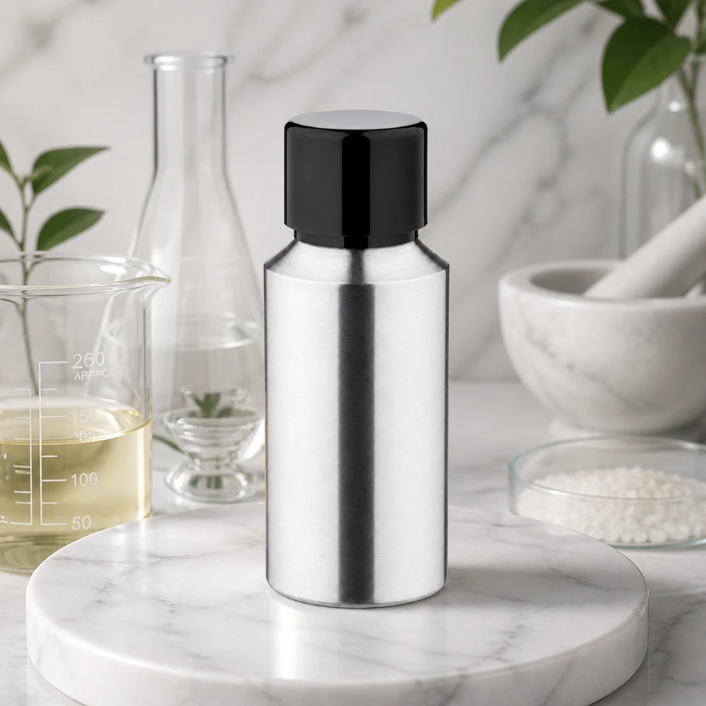 Hliníková leštěná lahvička o objemu 30 ml se šroubovacím uzávěrem Professionelle Aluminiumflasche 30ml geschliffen für Labor und pharmazeutische Anwendungen