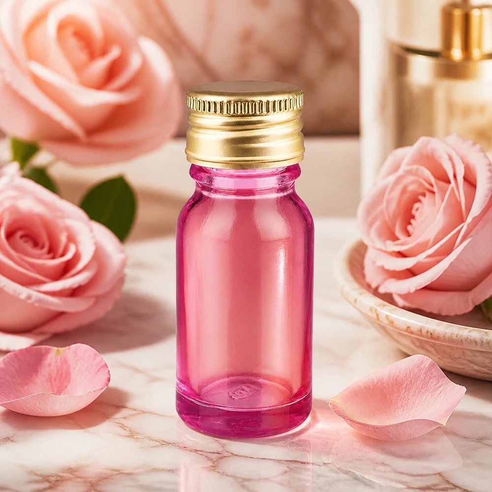10ml lahvička PurpleLine 11mm šroubovací uzávěr hliníkový zlatý standard. UT18/10 10ml Probenflasche in Lila mit Aluminium-Gold Deckel ideal für Reise und Portionierung