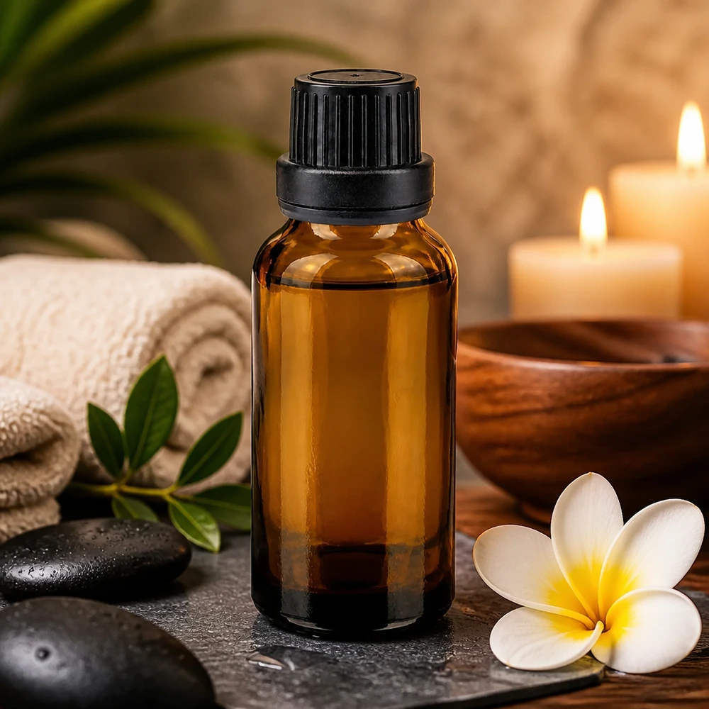 Spa und Wellness Braunglas Flasche 20ml mit schwarzem Verschluss für Duftöle und Extrakte