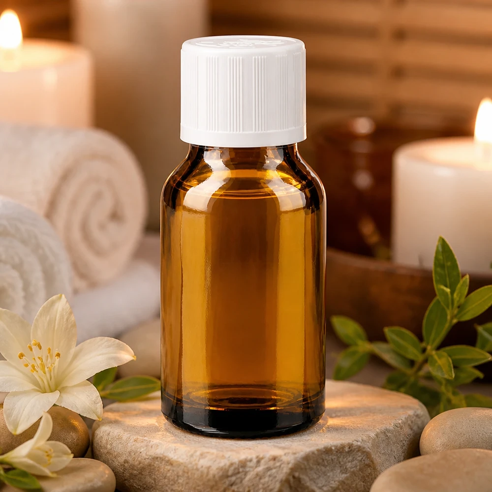 Nachfüllbare 30ml Braunglasflasche mit kindersicherem weißen Verschluss für Massage Öle