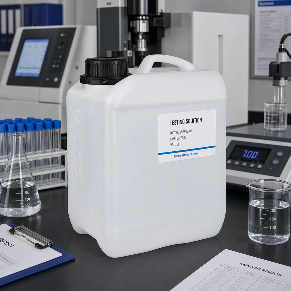 Kanystr 2,5 litru se šroubovacím uzávěrem s ochranou proti manipulaci. Dichter 2,5-Liter-Kanister mit Tragegriff und breitem Schraubverschluss für Laborflüssigkeiten