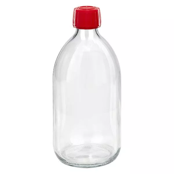 500ml lahvička na léky čirá, červený uzávěr s tamper-evidentním kroužkem ApoGlas 500ml lahvička na léky čirá, červený uzávěr s tamper-evidentním kroužkem ApoGlas