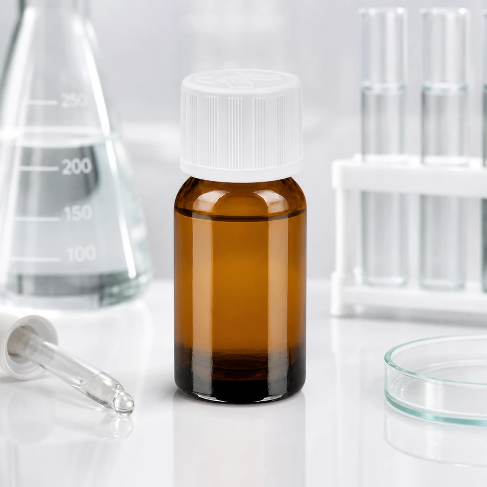10ml láhev 11mm šroubovací uzávěr bílý standardní dětská pojistka BrownLine UT18/10 10ml Probenflasche aus lichtschützendem Braunglas mit 11mm Öffnung für Pipettierung
