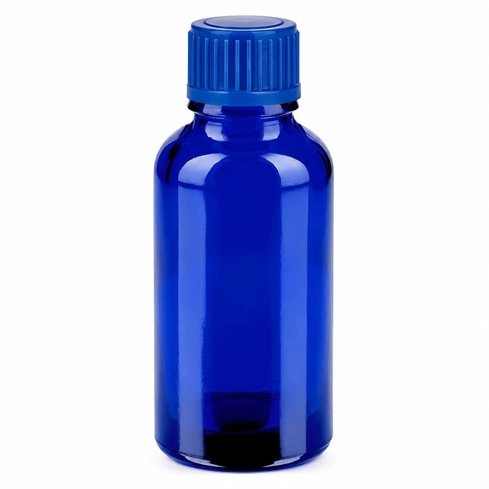 30ml láhev s 11mm šroubovacím uzávěrem modrá Standard BlueLine UT18/30 30ml Tropfflasche blau mit festem Verschluss für präzise Dosierung von Flüssigkeiten