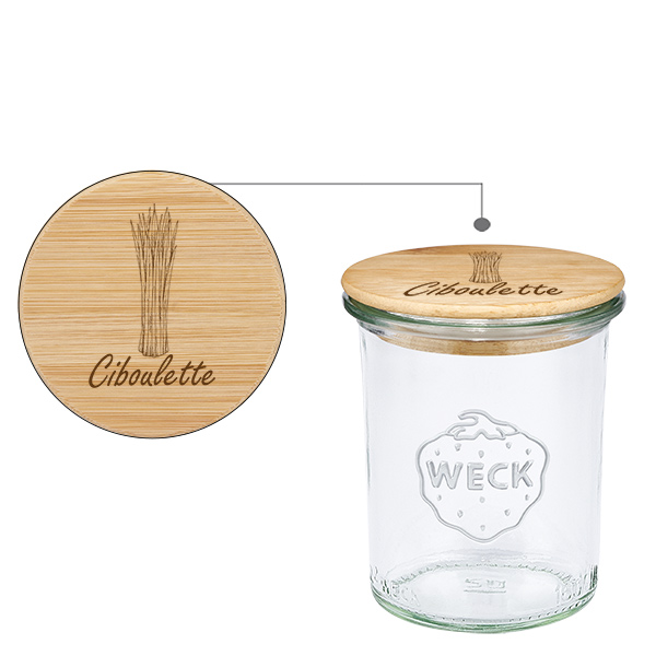Couvercle en bois &quot;Ciboulette&quot; avec verre WECK 160ml