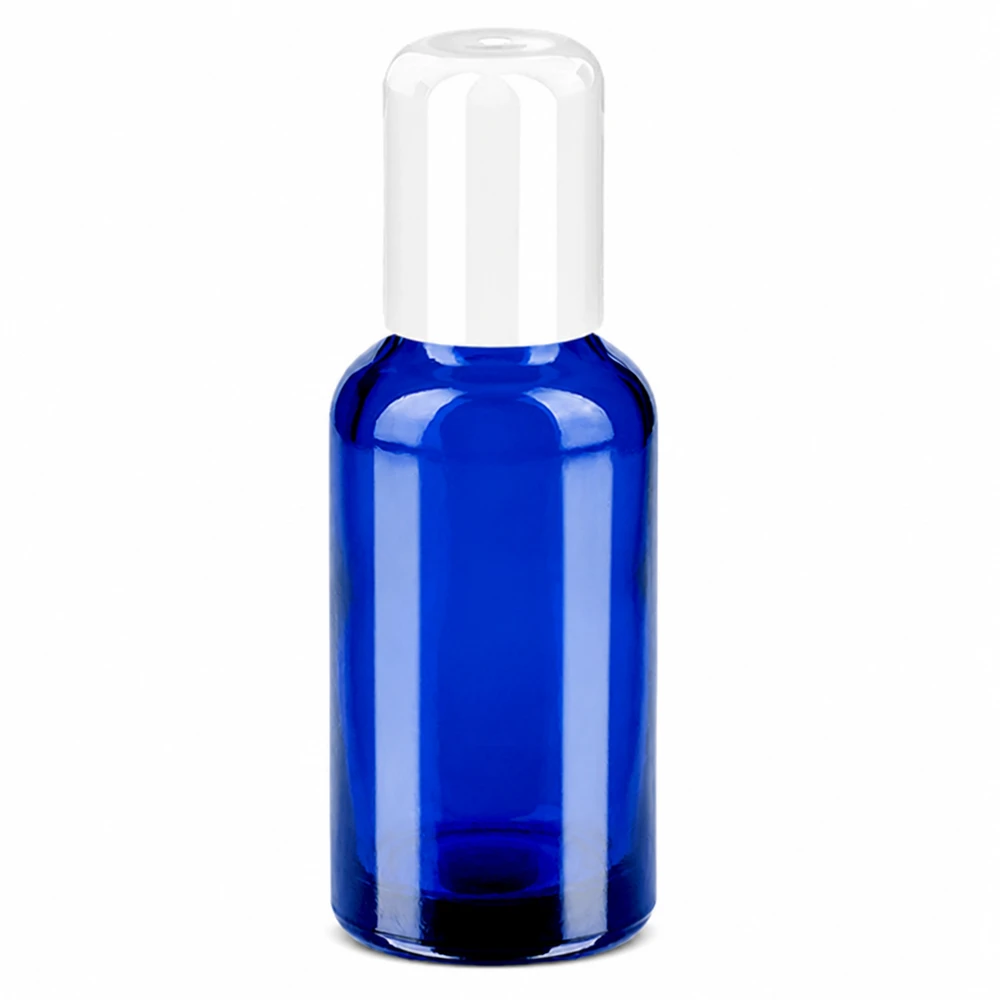 30ml roll-on lahvička bílá standardní uzávěr BlueLine UT18/30 Hochwertige blaue Roll-On Flasche 30ml mit weissem Verschluss für mobile Anwendung