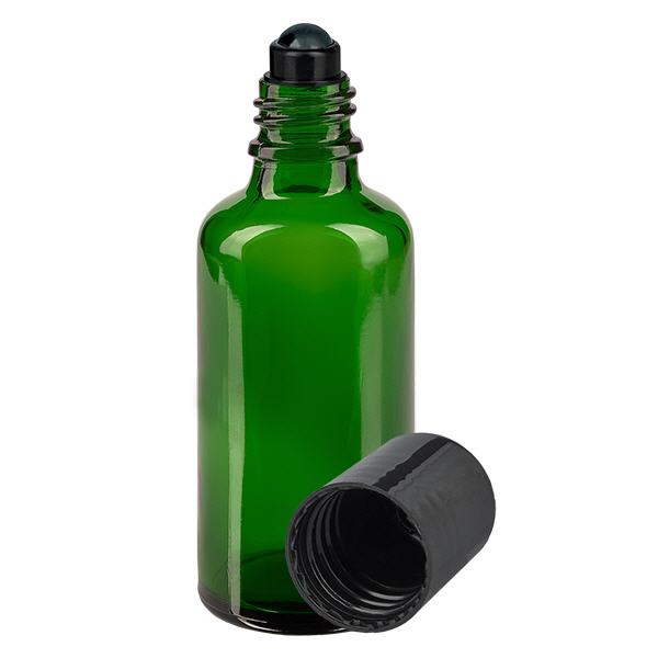 Lékárenská lahvička zelená 50ml roll-on uzávěr černý