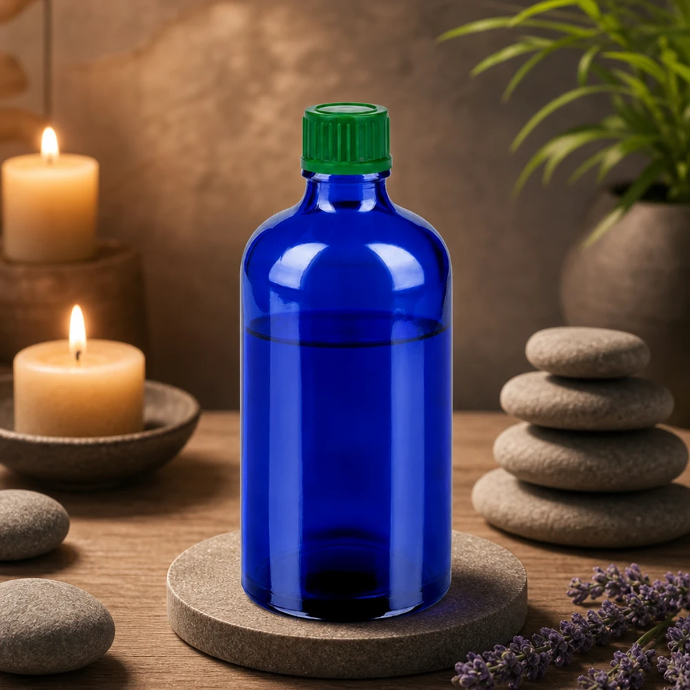 100ml láhev 11mm šroubovací uzávěr zelený Standard BlueLine UT18/100 Lichtgeschützte blaue 100ml Glasflasche schützt empfindliche Inhalte vor UV Strahlung optimal