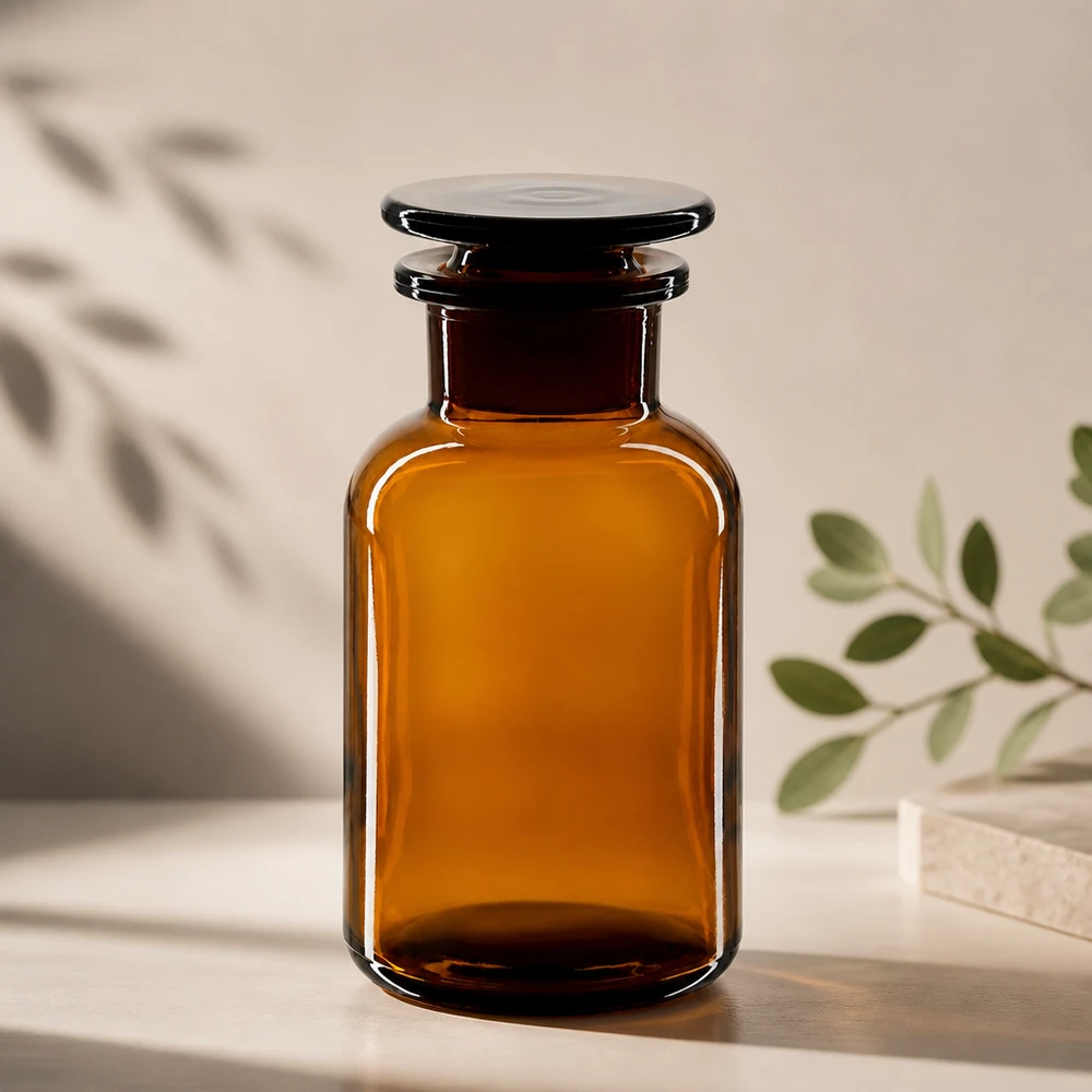 Láhev s kulatým ramenem 250ml hnědá skleněná zátka se širokým hrdlem Lichtschutzflasche Glas 250ml Weithals braun flacher Glasstopfen für Pharmazie Kosmetik