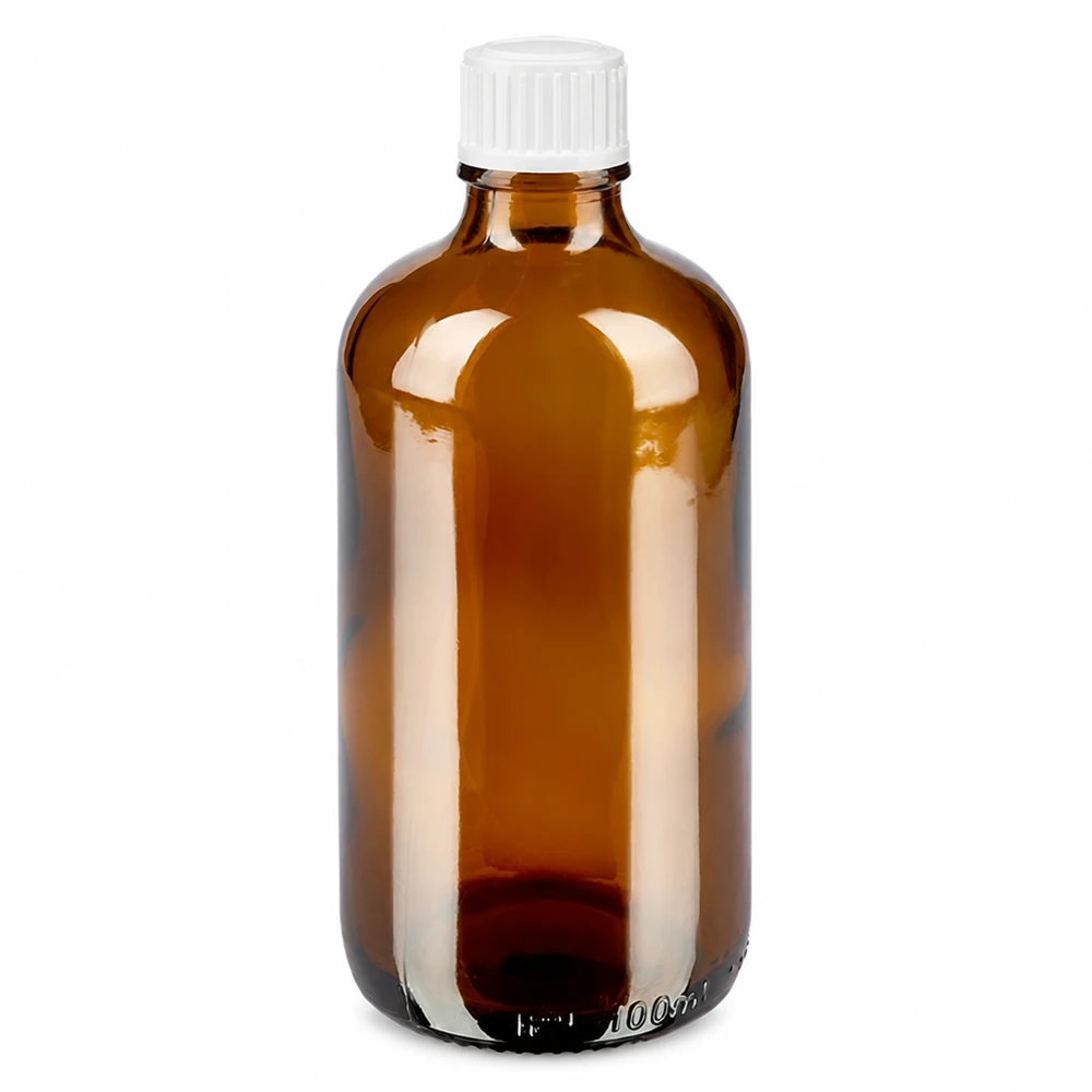 Lékárenská láhev hnědá 100ml kapátko bílé 0,8mm standardní uzávěr Kleine braune Glasflasche 100ml mit präzisem 0,9mm Tropfverschluss für Pharmaprodukte