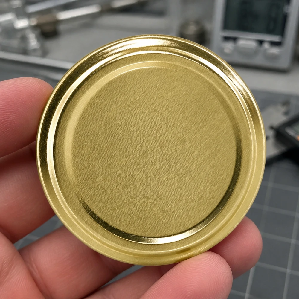 70 mm víčko BasicSeal, zlaté, TO70, UNiTWIST – detailní záběr na povrch z broušeného kovu