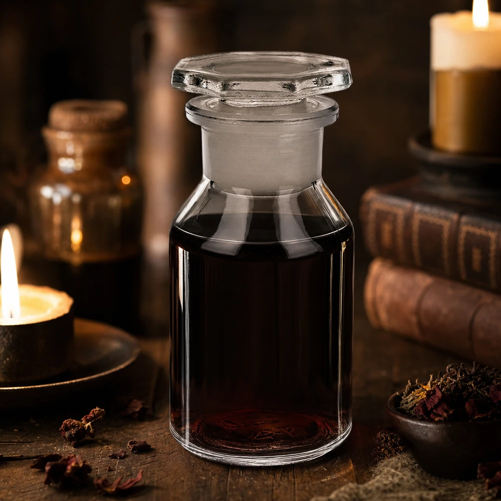 Lahvička se strmým hrdlem 50 ml čirá skleněná zátka se širokým hrdlem Kompakte Klarglasflasche 50ml Weithals mit Glasstopfen zur Aufbewahrung von Extrakten