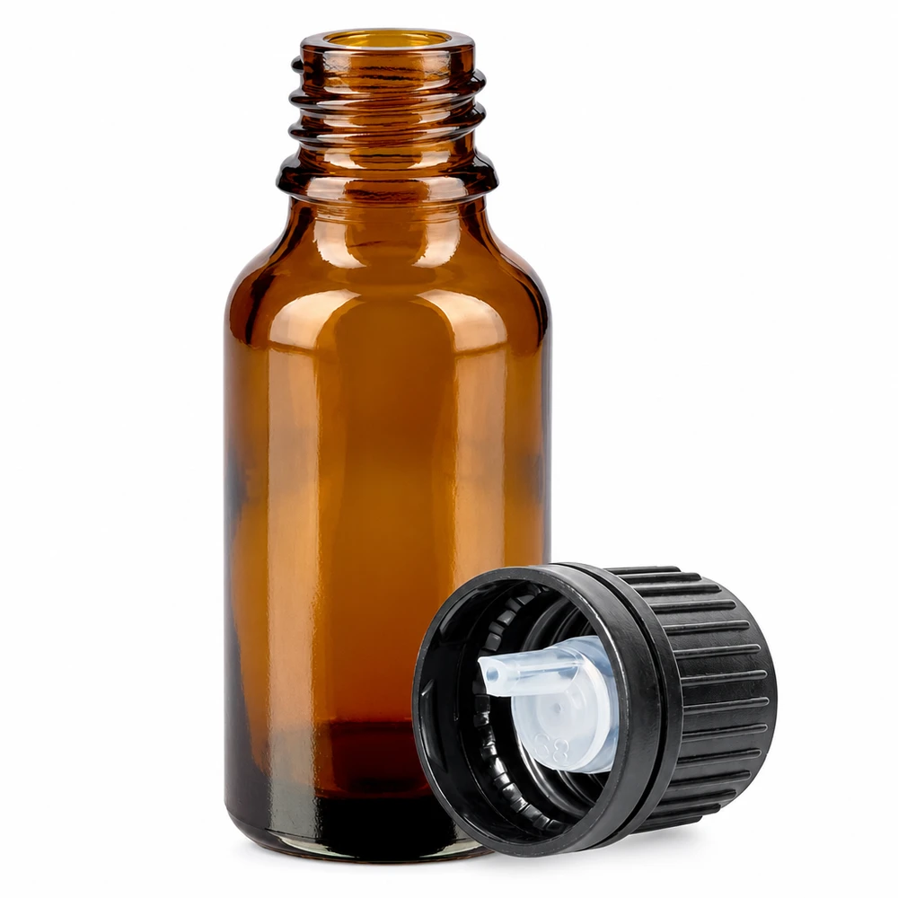 20ml lahvička s kapátkem 1mm černá tamper-evidentní uzávěr BrownLine UT18/20 UV-schützende Braunglasflasche 20ml mit schwarzem Tropfverschluss für Tinkturen und Essenzen