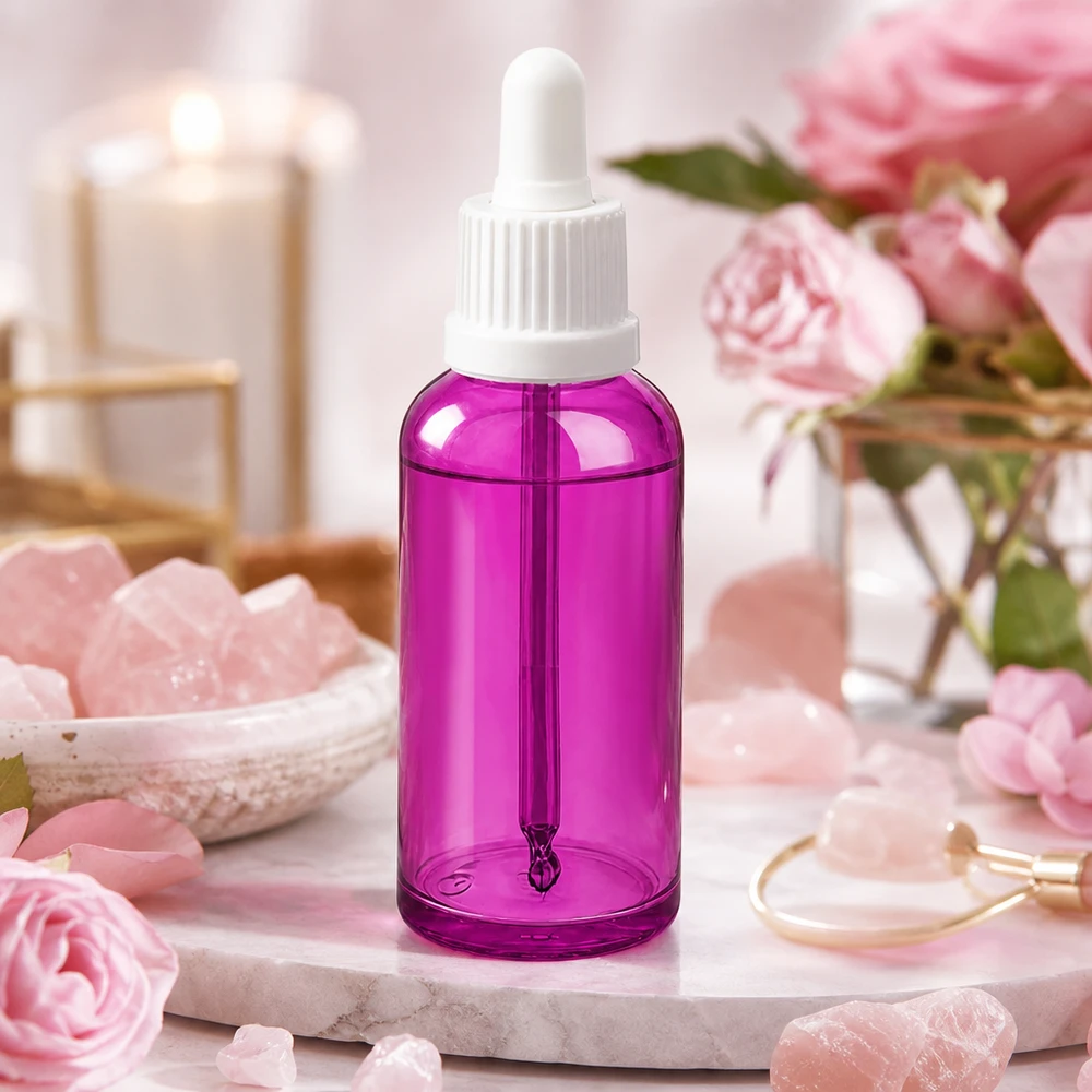 Premium 50ml Flasche mit Pipettenaufsatz in Purple Line für kontrollierte Produktabgabe