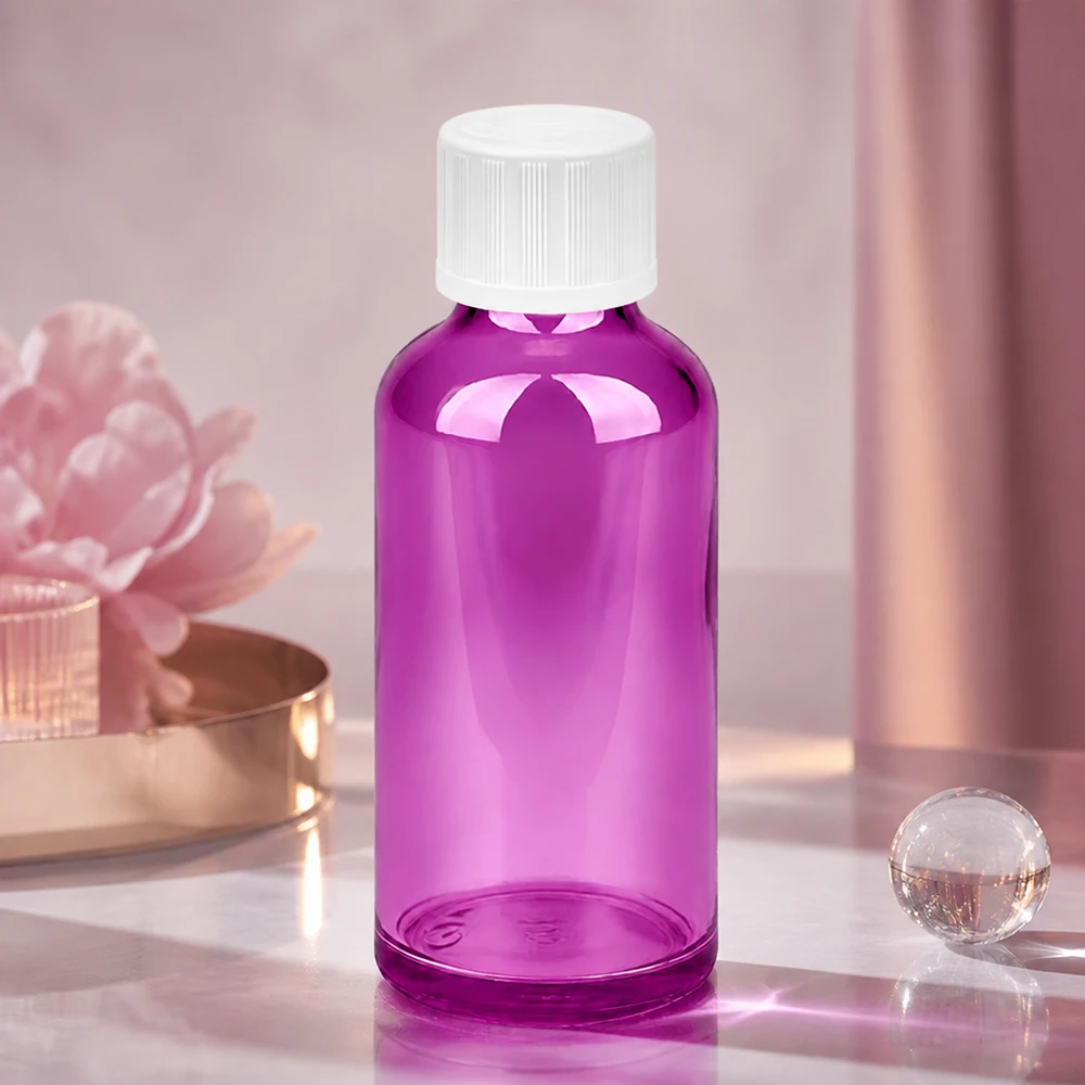 50ml lahvička s kapátkem 1,2mm bílé standardní sklo odolné proti otevření dětmi PurpleLine.UT18/50 Kompakte 50ml Tropfflasche in Purple mit 1.2mm Präzisionsdüse für punktgenau Anwendung