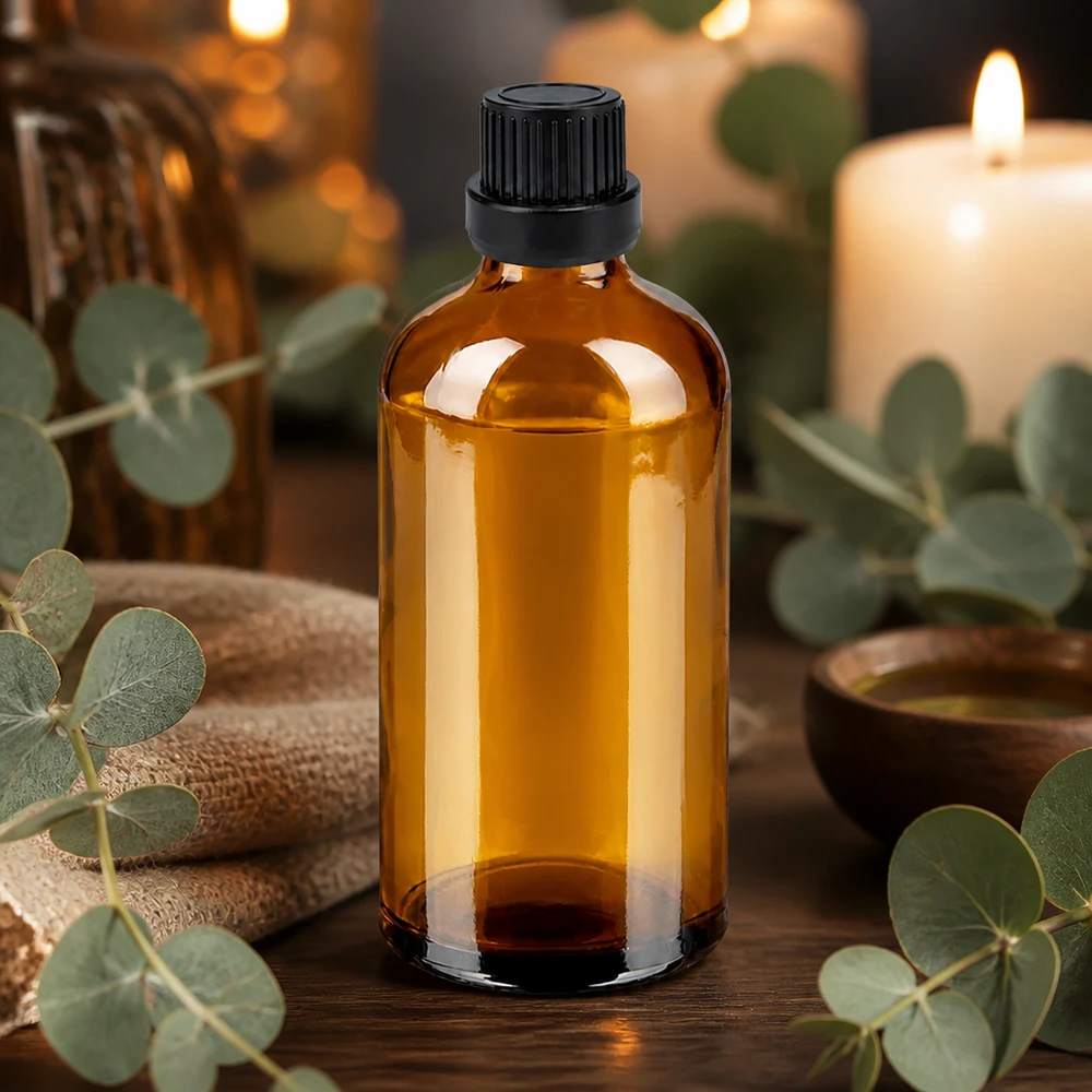 100ml kapátko lahvička 2mm černá tamper-evidentní uzávěr BrownLine UT18/100 Professionelle Dosierungsflasche 100ml aus UV-schützendem Braunglas mit Tropfeinsatz