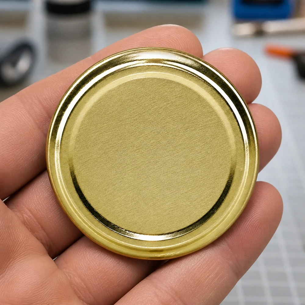 66mm víko BasicSeal zlaté (TO66) UNiTWIST Lesklé víčko na zavařovací sklenice BasicSeal TO66, zlaté, průměr 66 mm, od UNiTWIST – detailní záběr