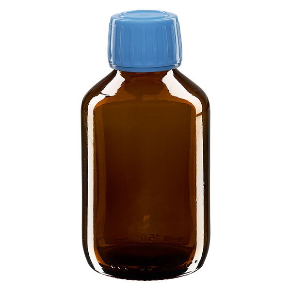 150ml lahvička na léky hnědá, modrý uzávěr s tamper-evidentním kroužkem ApoGlas. 150ml lahvička na léky hnědá, modrý uzávěr s tamper-evidentním kroužkem ApoGlas.
