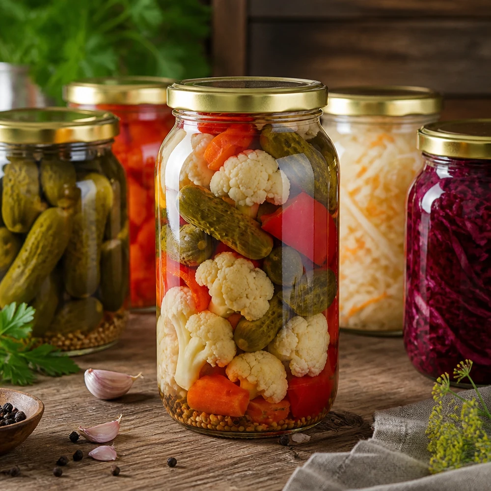 1062ml Rundglas mit goldenem UNiTWIST Deckel für eingelegtes Gemüse und fermentierte Lebensmittel