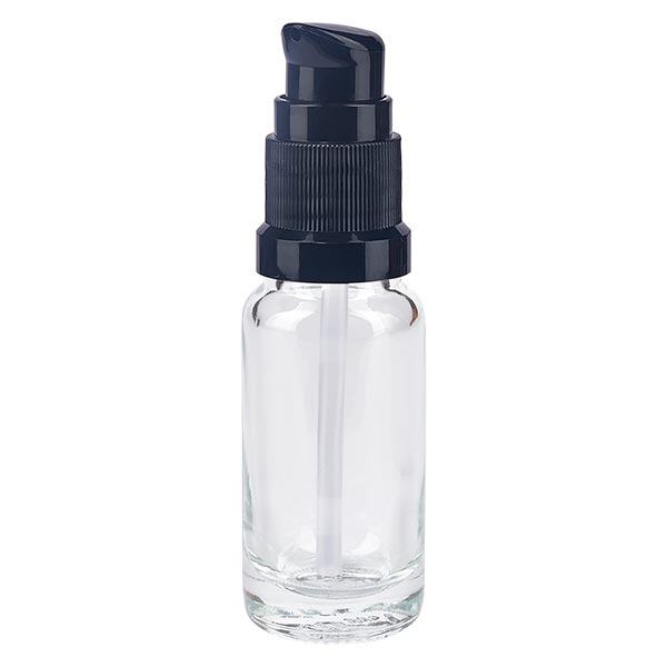 Lékárenská láhev čirá 10ml s pumpovacím uzávěrem černá standardní Lékárenská láhev čirá 10ml s pumpovacím uzávěrem černá standardní