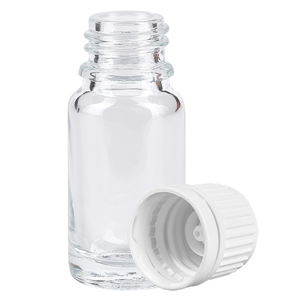 10ml lahvička 11mm šroubovací uzávěr bílý s tamperem ClearLine UT18/10 10ml lahvička 11mm šroubovací uzávěr bílý s tamperem ClearLine UT18/10