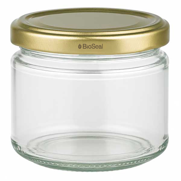 330ml kulatá sklenice + zlaté víčko BioSeal UNiTWIST